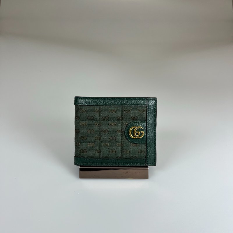 GUCCI 756526  綠格紋內裡老花對開短夾-0