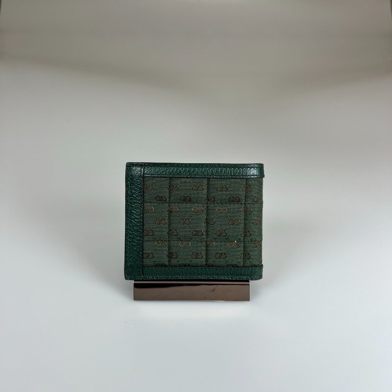 GUCCI 756526  綠格紋內裡老花對開短夾-1