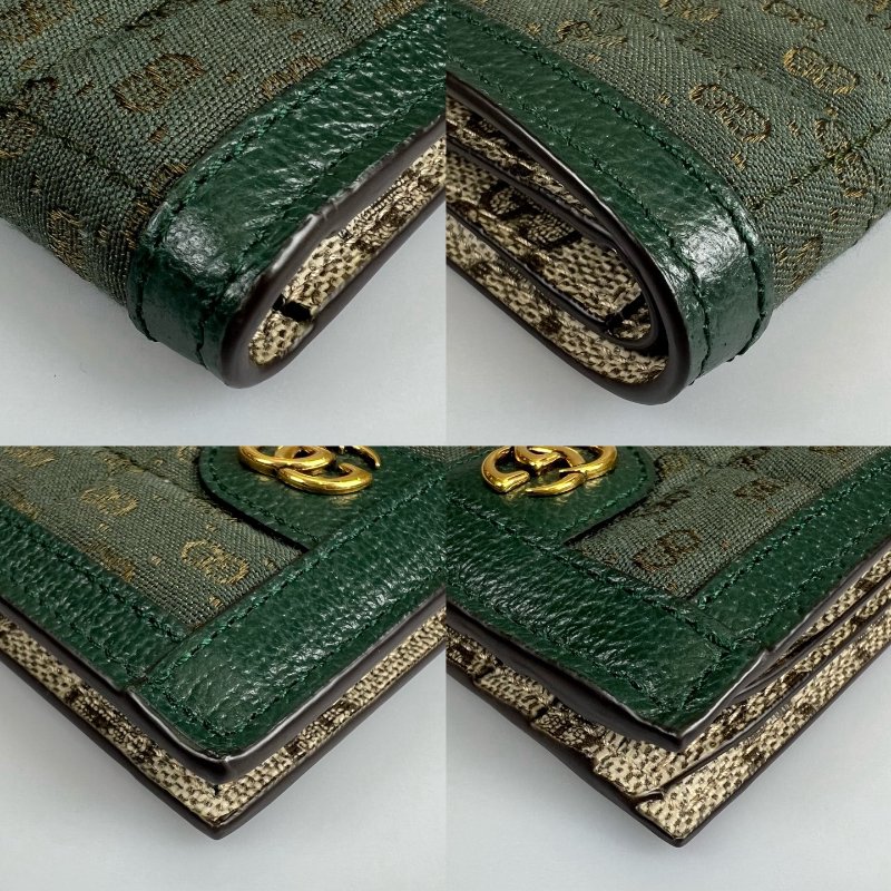 GUCCI 756526  綠格紋內裡老花對開短夾-9