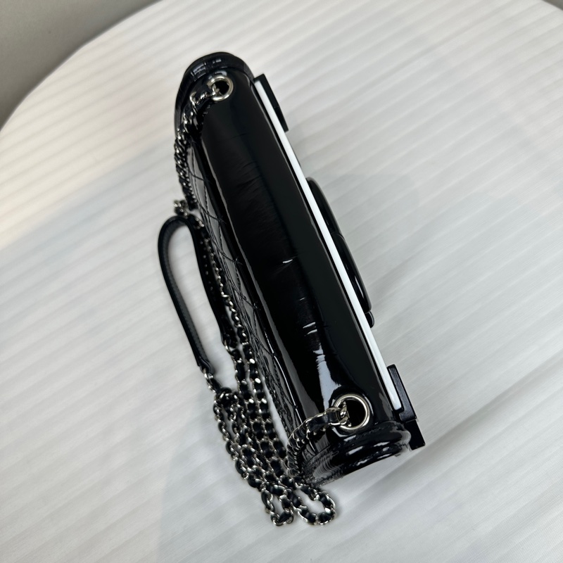 香奈兒/Chanel 漆皮黑白條紋亞克力積木包 23x7x13cm-2