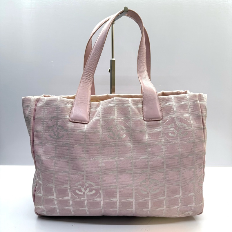 CHANEL 香奈兒 粉色冰格新旅行系列托特包 BAG NEW TRAVEL LINE TOTE GM （無卡）-0