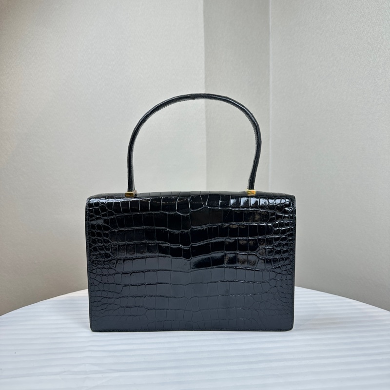 愛馬仕/Hermes Vintage中古黑金鱷魚皮鋼琴包手提包25x4x17cm-1