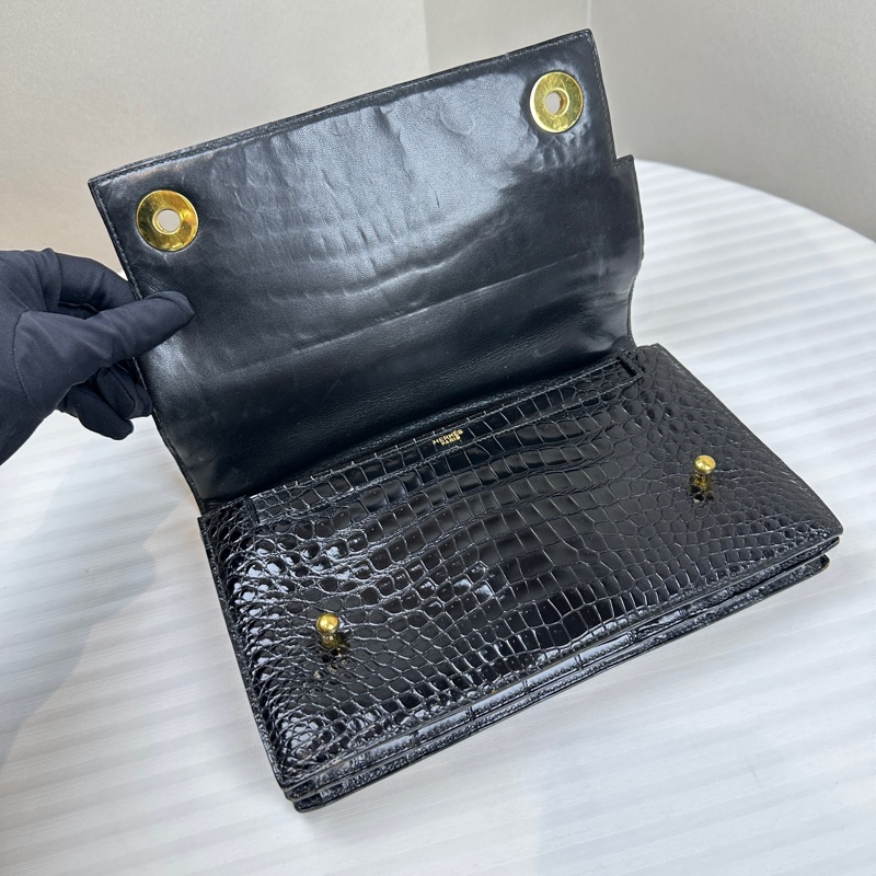 愛馬仕/Hermes Vintage中古黑金鱷魚皮鋼琴包手提包25x4x17cm-6