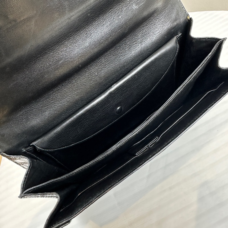 愛馬仕/Hermes Vintage中古黑金鱷魚皮鋼琴包手提包25x4x17cm-7