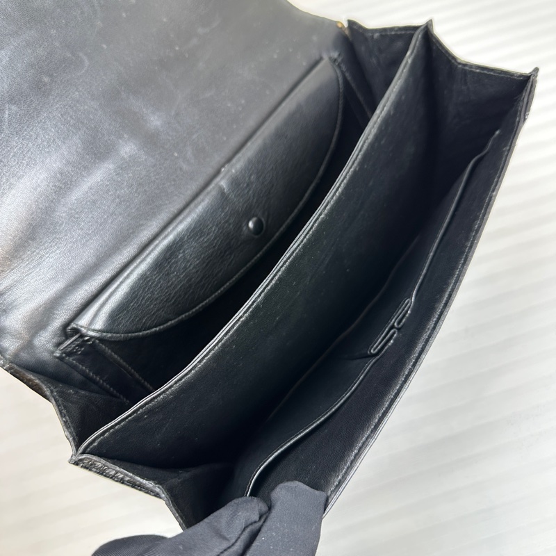 愛馬仕/Hermes Vintage中古黑金鱷魚皮鋼琴包手提包25x4x17cm-8