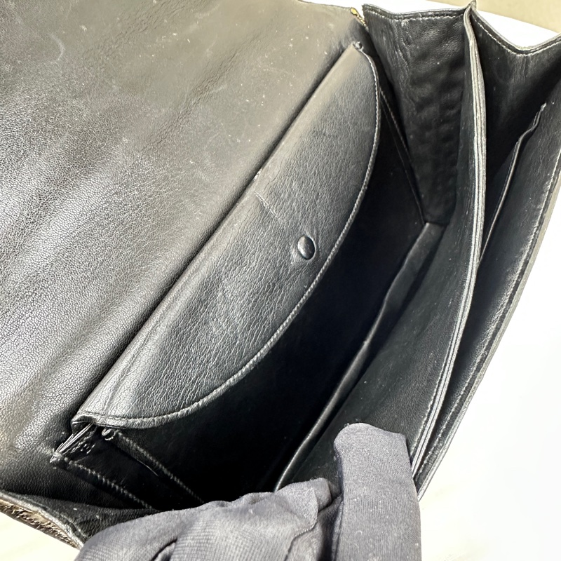 愛馬仕/Hermes Vintage中古黑金鱷魚皮鋼琴包手提包25x4x17cm-9