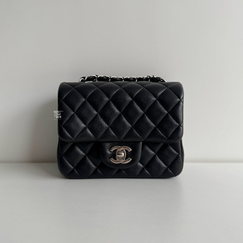 98新🖤 保卡款 27開 Chanel 香奈兒 方胖 黑色銀釦-0