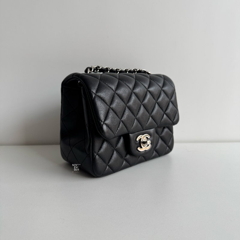 98新🖤 保卡款 27開 Chanel 香奈兒 方胖 黑色銀釦-1