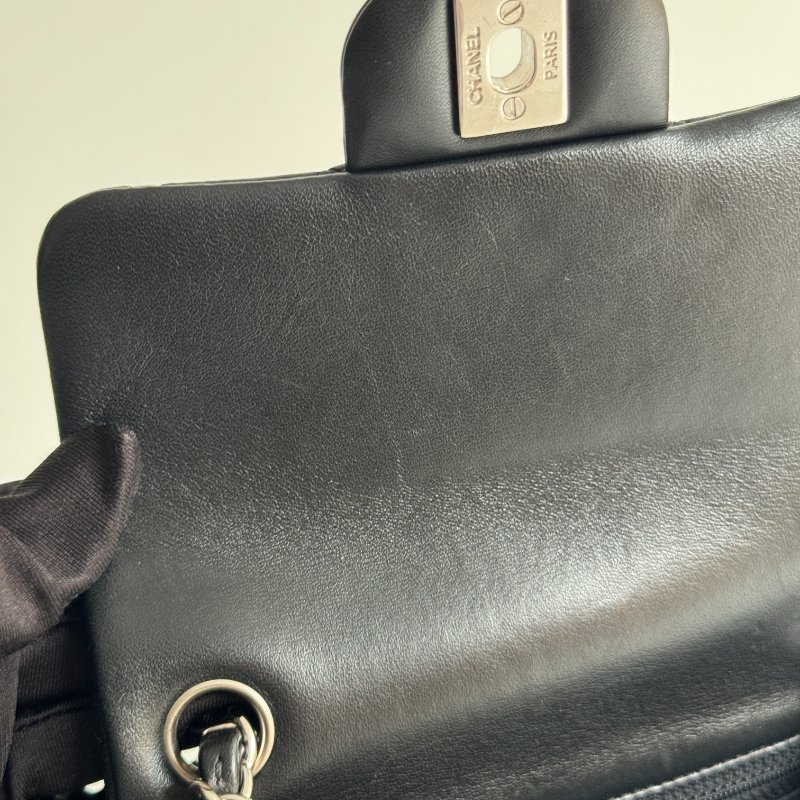 98新🖤 保卡款 27開 Chanel 香奈兒 方胖 黑色銀釦-10