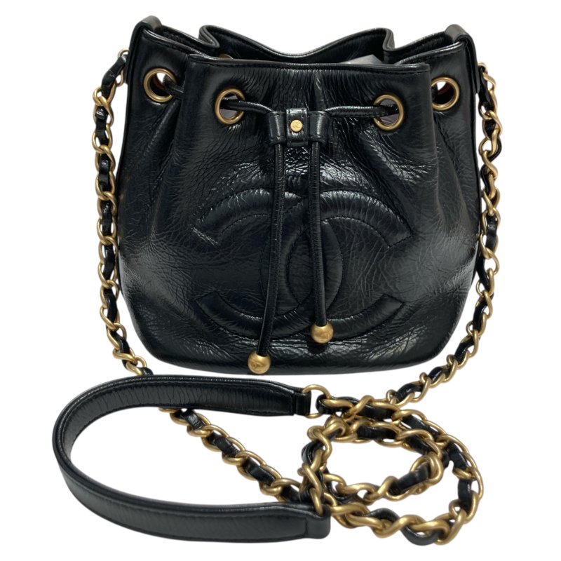 CHANEL 香奈兒 COCO LOGO 雙C 水桶包包 小牛皮 黑色 金釦-0