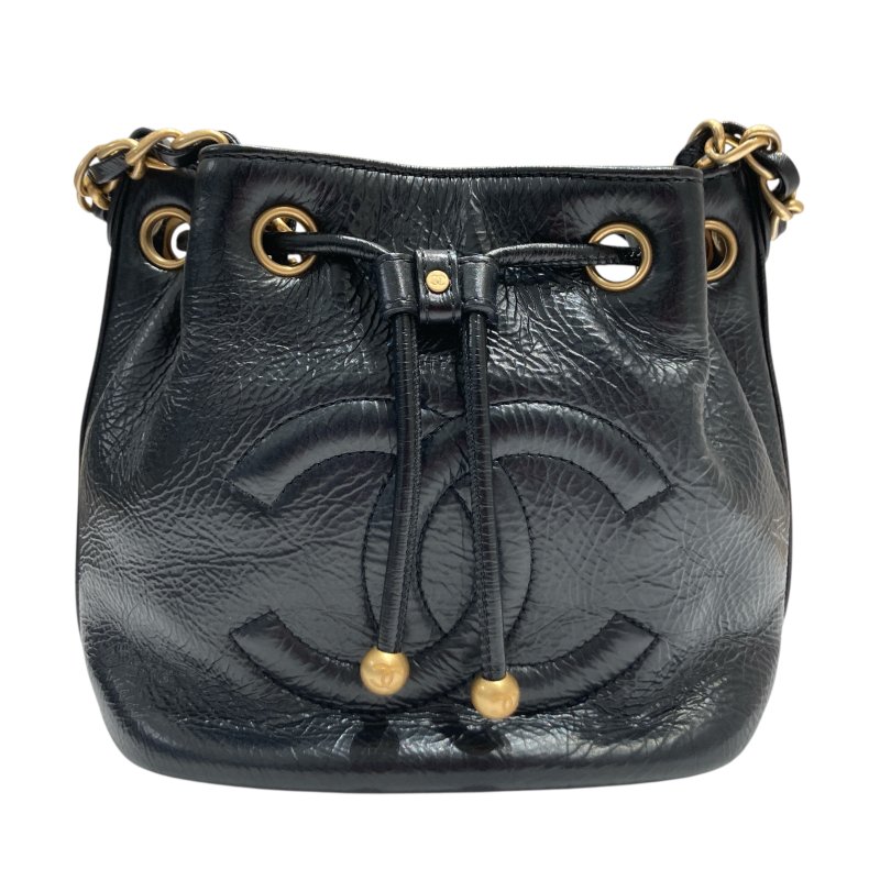 CHANEL 香奈兒 COCO LOGO 雙C 水桶包包 小牛皮 黑色 金釦-1