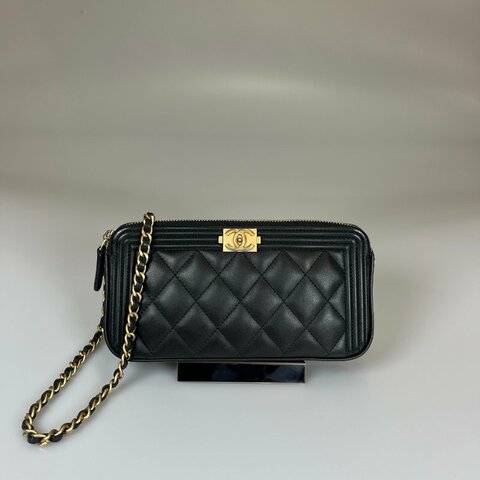CHANEL BOY雙層WOC 黑羊皮 A84069/26開