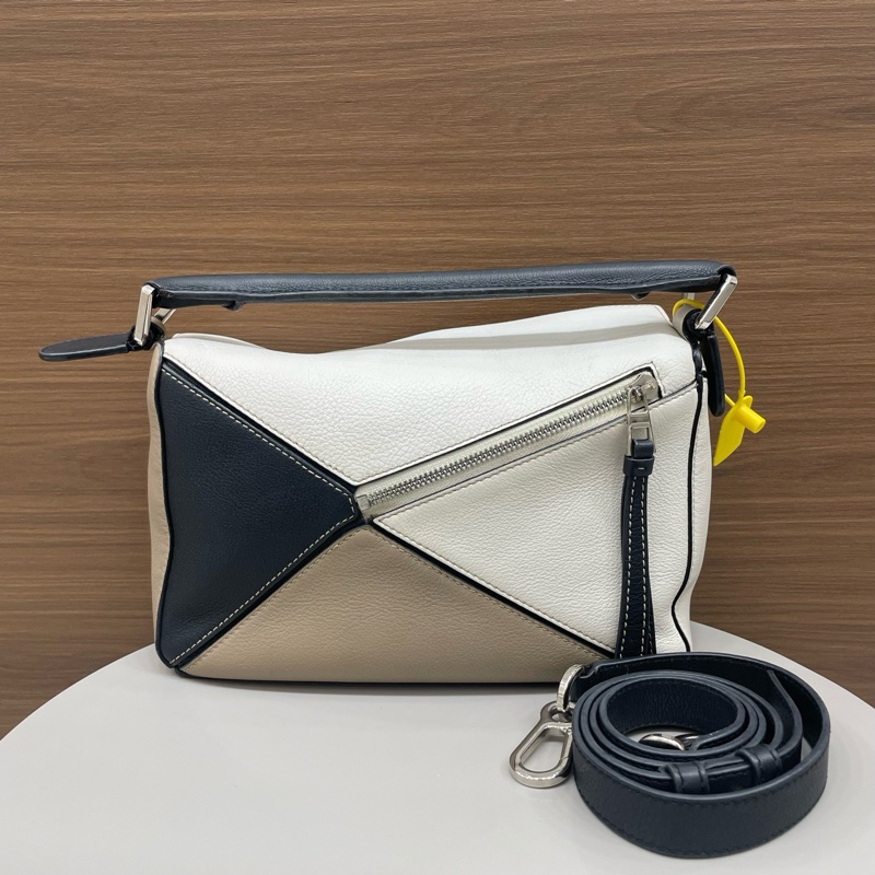 羅意威 Puzzle 拼色小號 黑白棕色拼-1