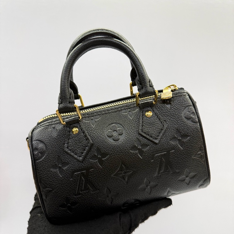 LOUIS VUITTON  路易威登 黑色老花壓紋牛皮手提斜背2way包 EMPREINTE NANO SPEEDY M82450-1