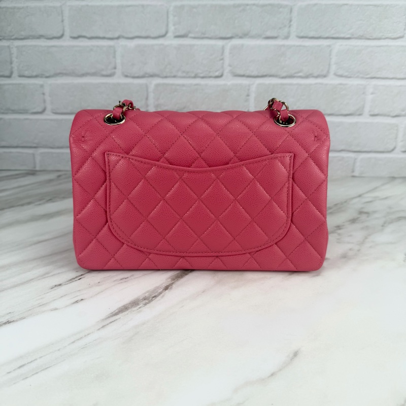 香奈兒Chanel CF23 Classic Flap經典小型口蓋包 荔枝皮粉色金釦-2