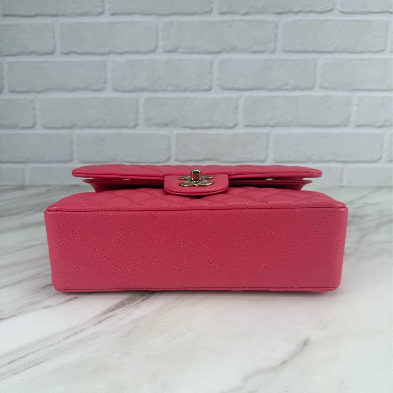 香奈兒Chanel CF23 Classic Flap經典小型口蓋包 荔枝皮粉色金釦-3