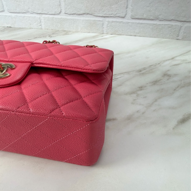 香奈兒Chanel CF23 Classic Flap經典小型口蓋包 荔枝皮粉色金釦-5