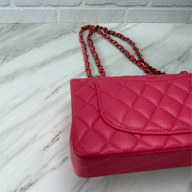 香奈兒Chanel CF23 Classic Flap經典小型口蓋包 荔枝皮粉色金釦-7