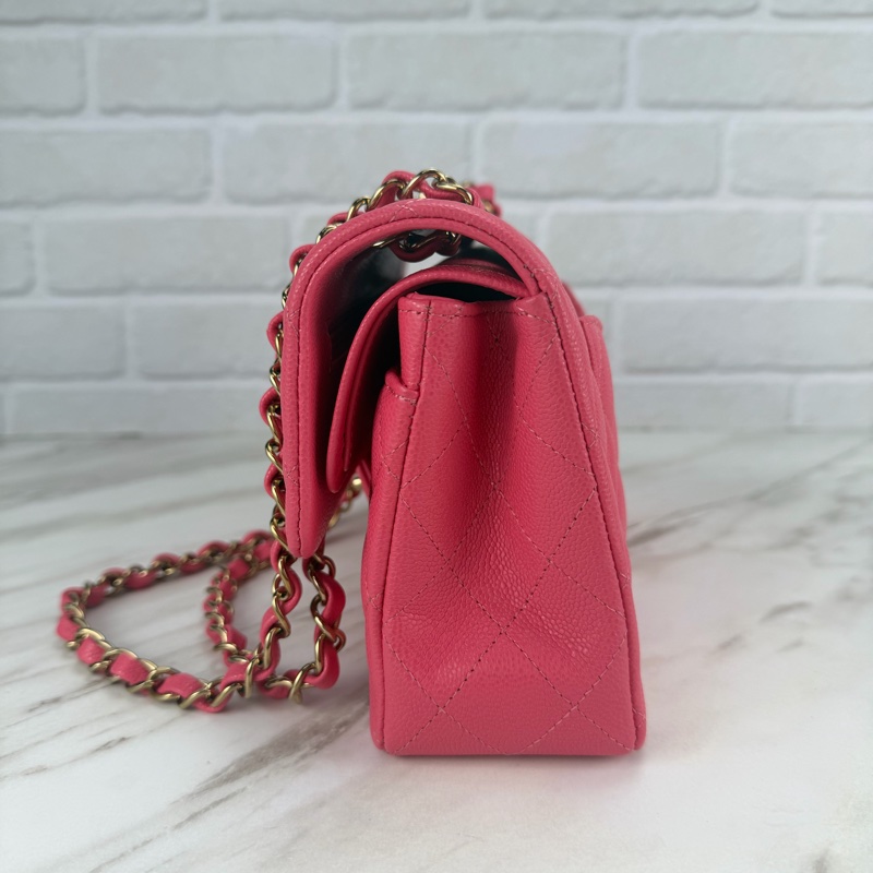 香奈兒Chanel CF23 Classic Flap經典小型口蓋包 荔枝皮粉色金釦-8