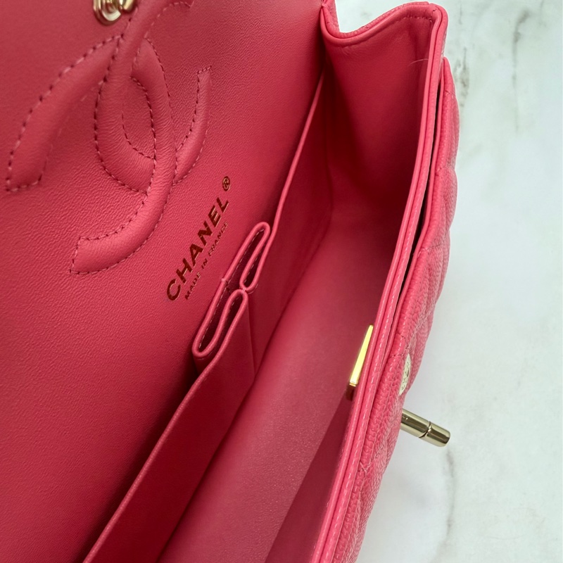 香奈兒Chanel CF23 Classic Flap經典小型口蓋包 荔枝皮粉色金釦-12