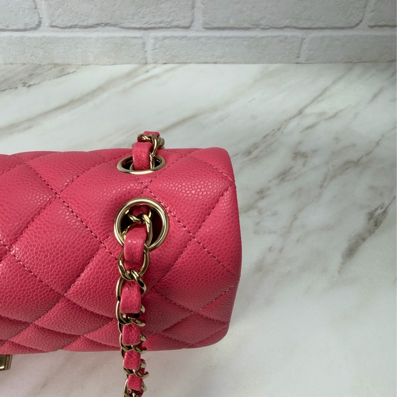 香奈兒Chanel CF23 Classic Flap經典小型口蓋包 荔枝皮粉色金釦-13