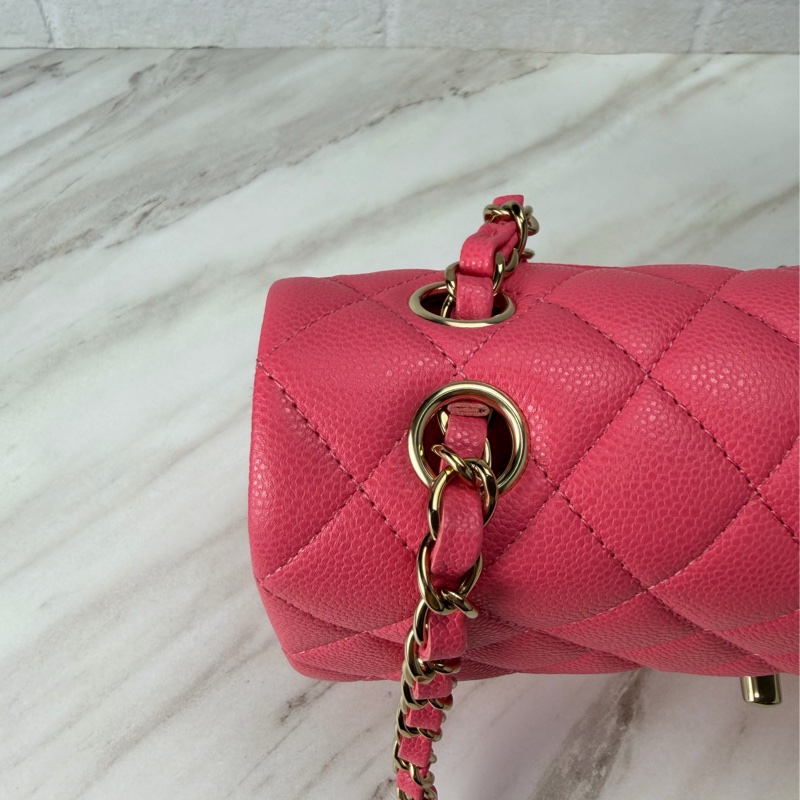 香奈兒Chanel CF23 Classic Flap經典小型口蓋包 荔枝皮粉色金釦-14