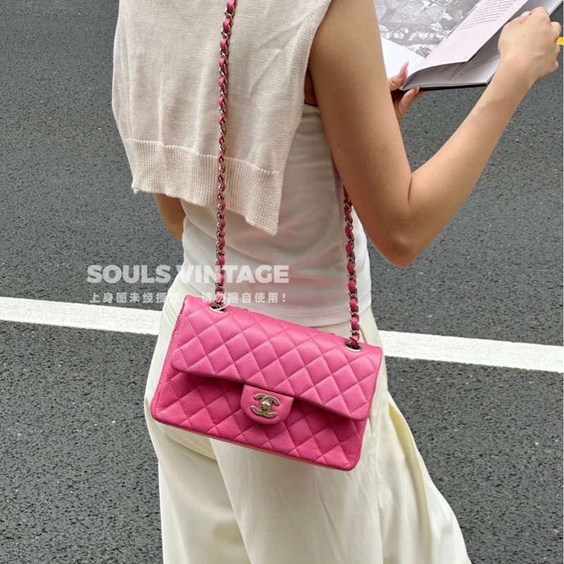 香奈兒Chanel CF23 Classic Flap經典小型口蓋包 荔枝皮粉色金釦-15