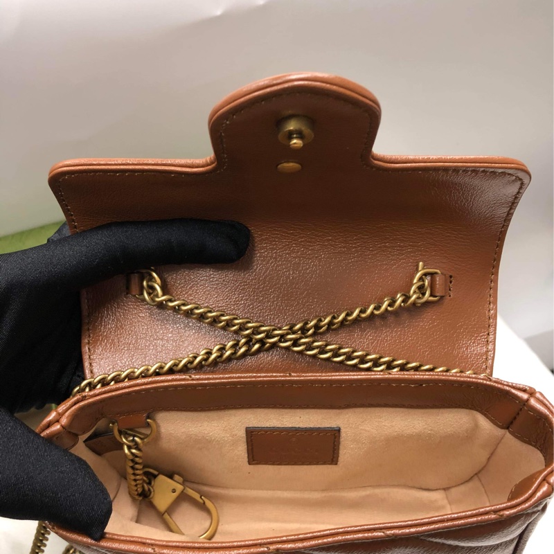 Gucci Marmont迷你咖金全皮鏈條包-4