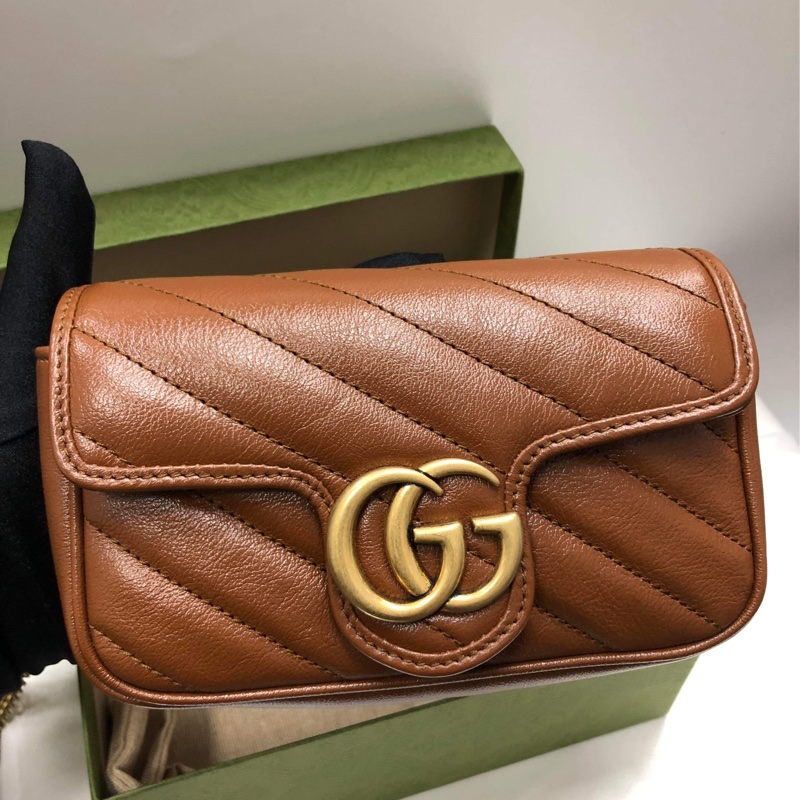 Gucci Marmont迷你咖金全皮鏈條包-5