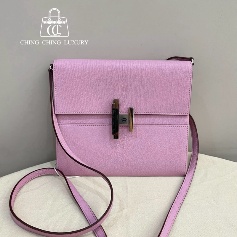 🌈Hermes💗Cinhetic to go💗X9粉色銀扣🌈98新🌟山羊皮🌟愛馬仕🌟-0