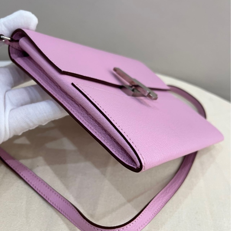 🌈Hermes💗Cinhetic to go💗X9粉色銀扣🌈98新🌟山羊皮🌟愛馬仕🌟-7