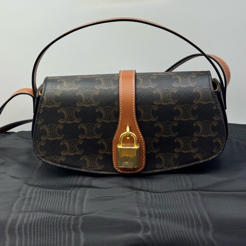 賽琳/Celine 凱旋門經典老花mini鎖頭23年皮印 手提腋下包 18*5*-0