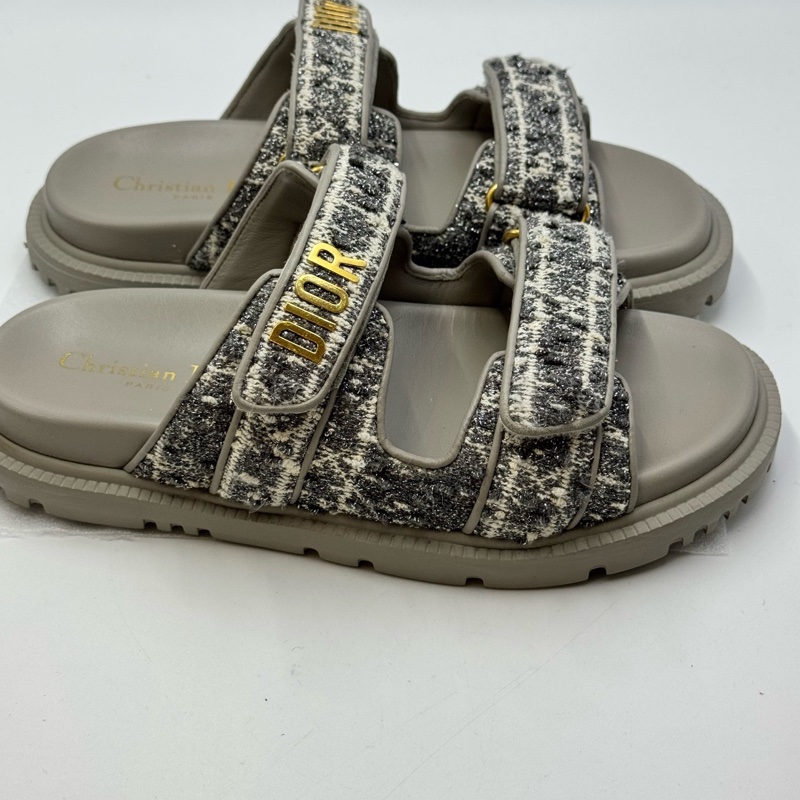 98新 迪奧/Dior DiorAct 小羊皮 粗花 一字平底拖鞋 37.5碼-0