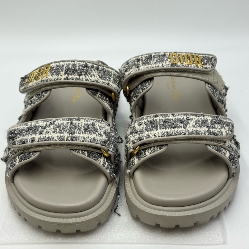 98新 迪奧/Dior DiorAct 小羊皮 粗花 一字平底拖鞋 37.5碼-1