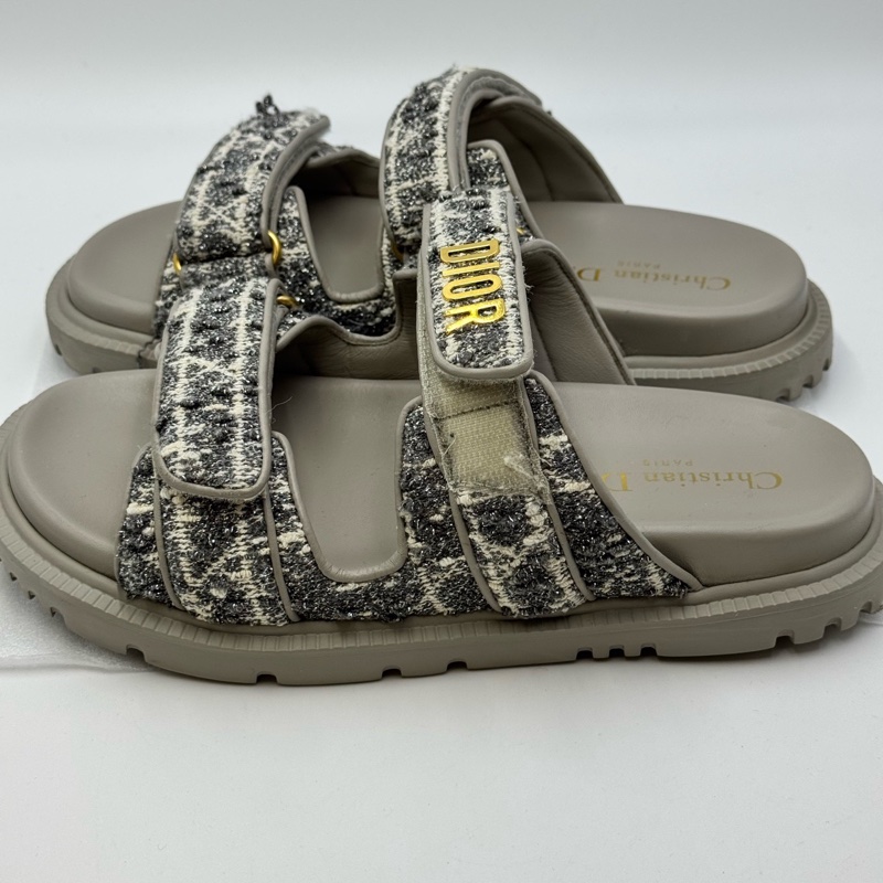 98新 迪奧/Dior DiorAct 小羊皮 粗花 一字平底拖鞋 37.5碼-2