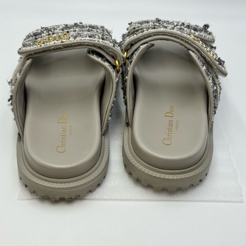 98新 迪奧/Dior DiorAct 小羊皮 粗花 一字平底拖鞋 37.5碼-3