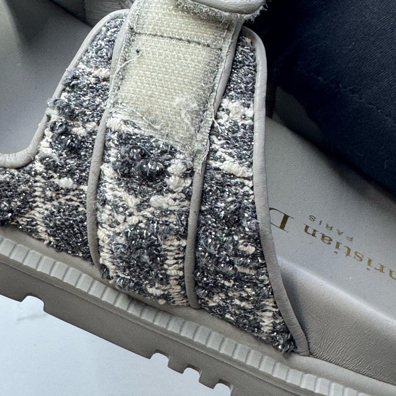 98新 迪奧/Dior DiorAct 小羊皮 粗花 一字平底拖鞋 37.5碼-4