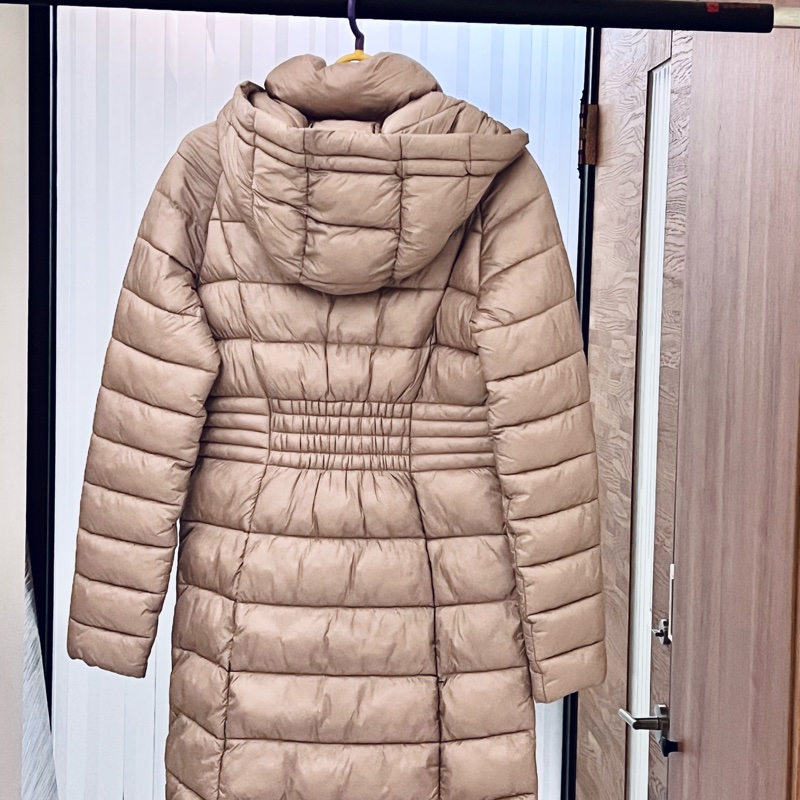 Michael kors銀粉色長版連帽輕羽絨外套-1