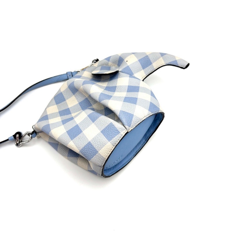 LOEWE Animal動物系列 藍白格紋小象包11.5*16*9 98新配件塵袋-3