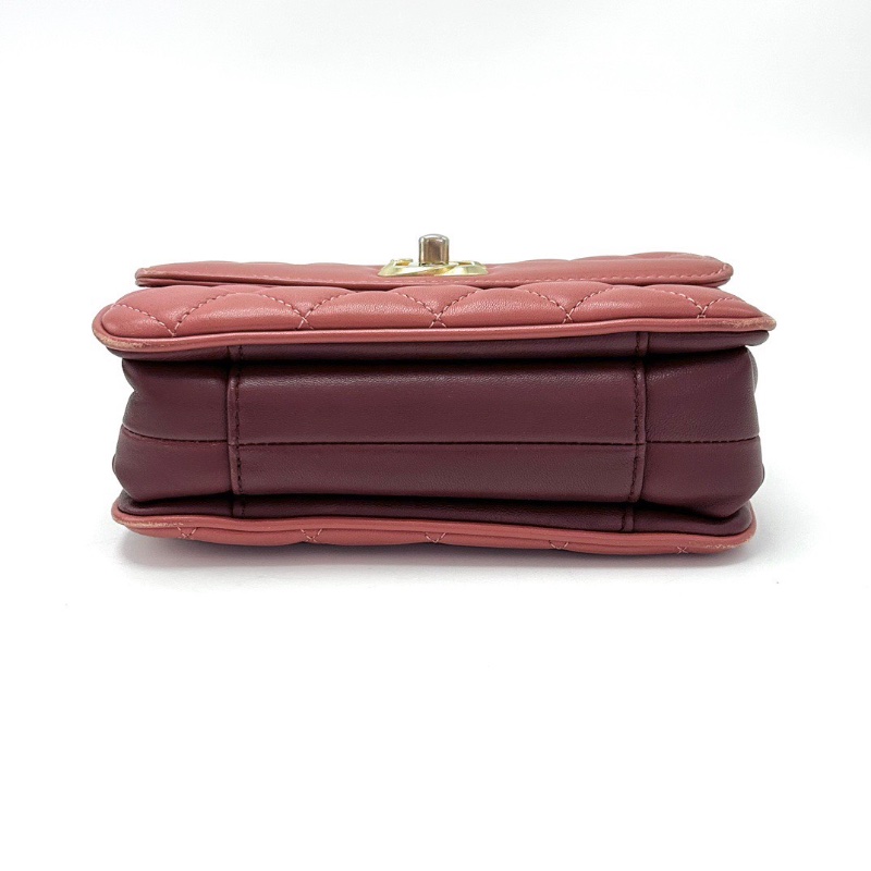 CHANEL季節款古巴橘金扣肩背斜背包mini風琴包18*12*6 98新配件塵袋購證-4