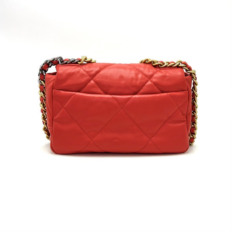 CHANEL 橘紅色金扣 19bag小號肩背斜背包26*16*9 98新配件塵袋購證保卡-4