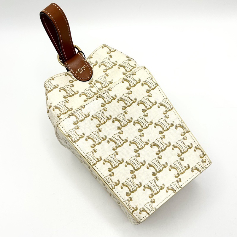CELINE 秀款白色凱旋門老花 StrapBox小方盒子包11*14*11 98新配件塵袋-5