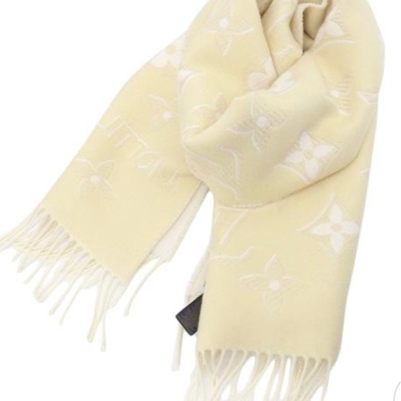 LV路易威登「大全配」 LOUISVUITTON淡鵝黃色雙面圍巾-1