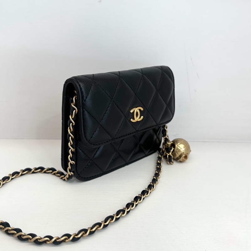 Chanel 香奈兒 金球黑金小廢包 腰包 鏈條包 保卡款 羊皮-2