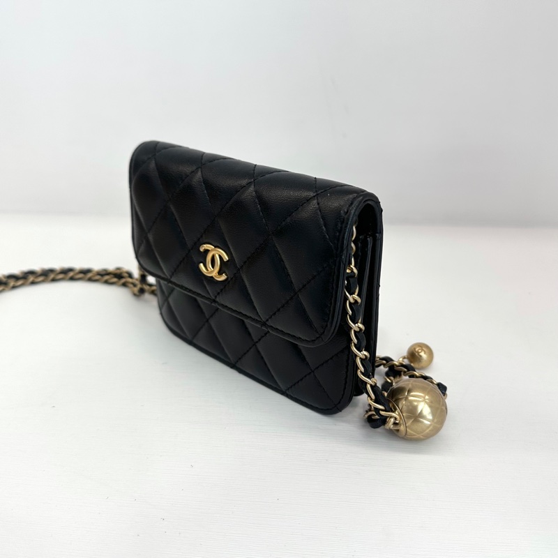 Chanel 香奈兒 金球黑金小廢包 腰包 鏈條包 保卡款 羊皮-3