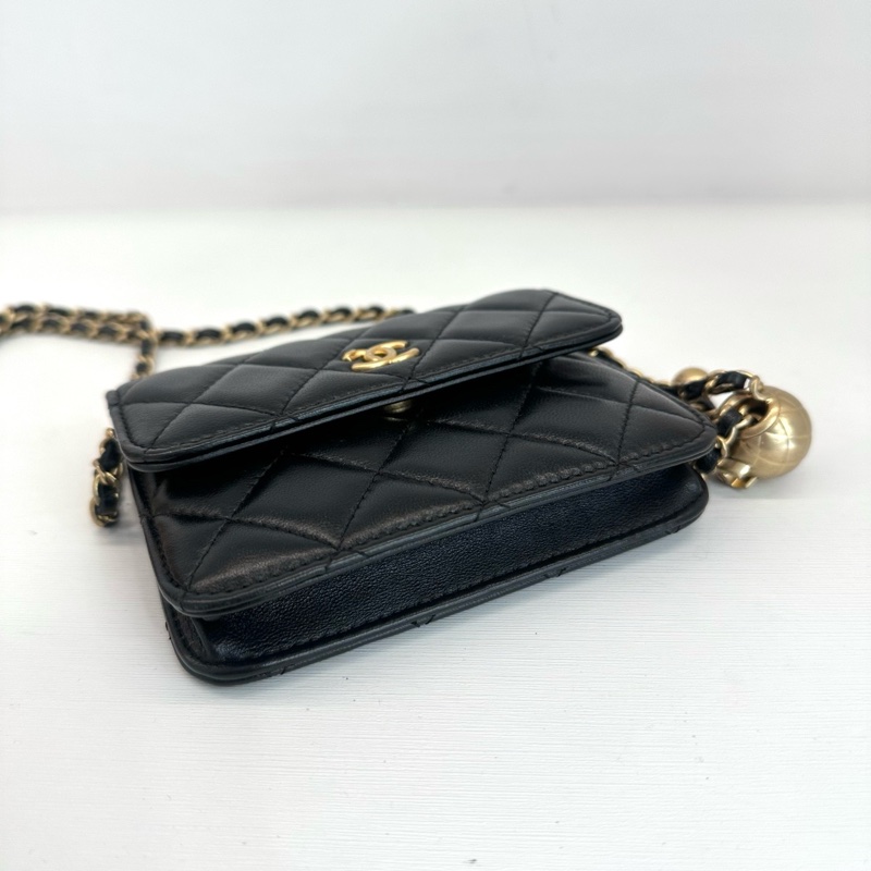 Chanel 香奈兒 金球黑金小廢包 腰包 鏈條包 保卡款 羊皮-4