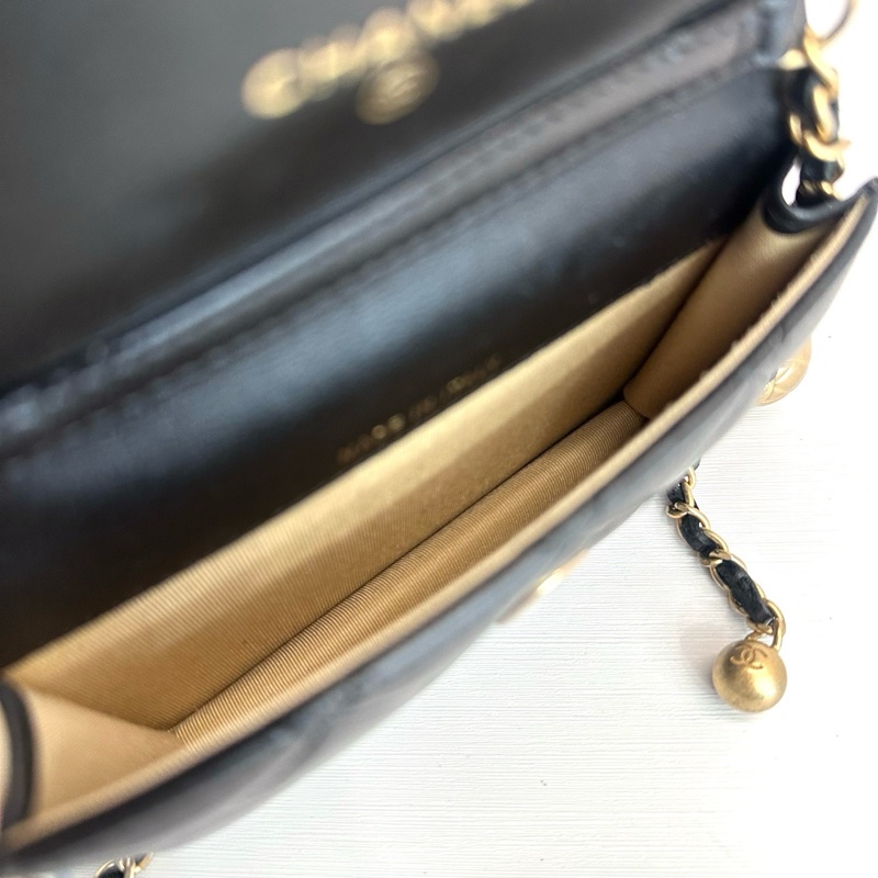 Chanel 香奈兒 金球黑金小廢包 腰包 鏈條包 保卡款 羊皮-6