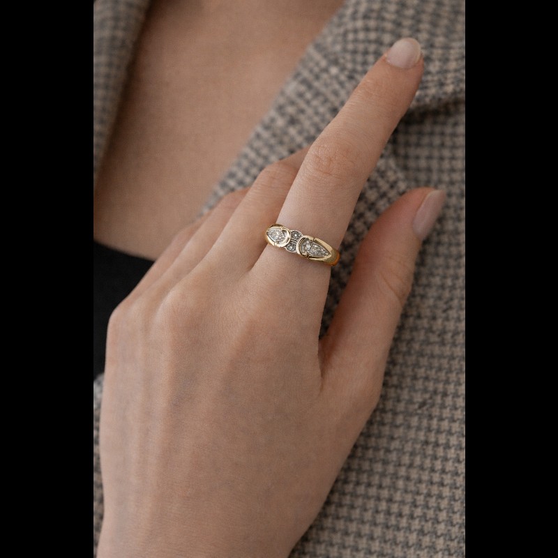 Old CELINE Vintage 18K金 PT900鉑金 白金 天然鑽石戒指 鑽戒-0