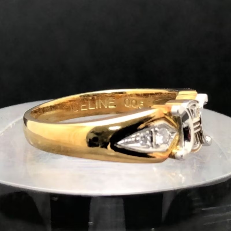 Old CELINE Vintage 18K金 PT900鉑金 白金 天然鑽石戒指 鑽戒-6