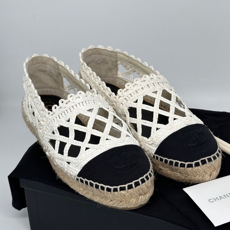 98新 香奈兒Chanel 草編➕皮革夏日單鞋 36-0